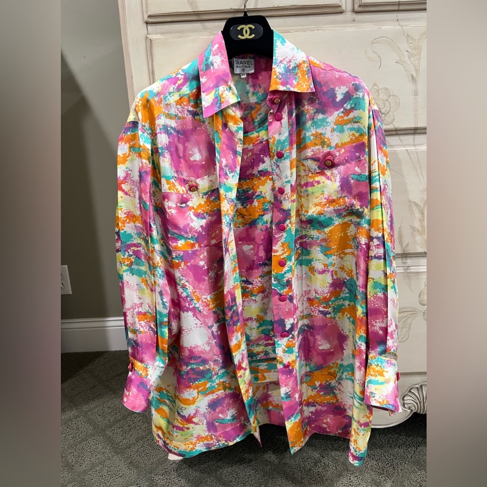 Chanel watercolor tank and blouse set